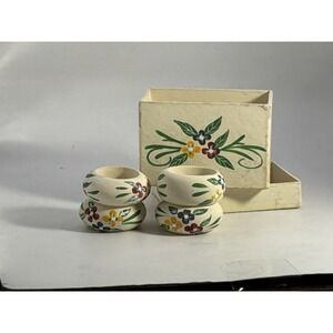 Painted Floral Box W 4 Painted Floral Napkin Rings 4" x 2.5" Storage Box